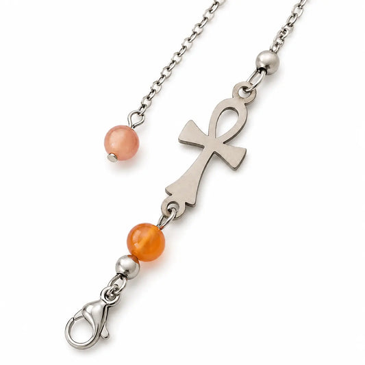 Chaîne de pendule croix Ankh en gros plan, acier inoxydable 304