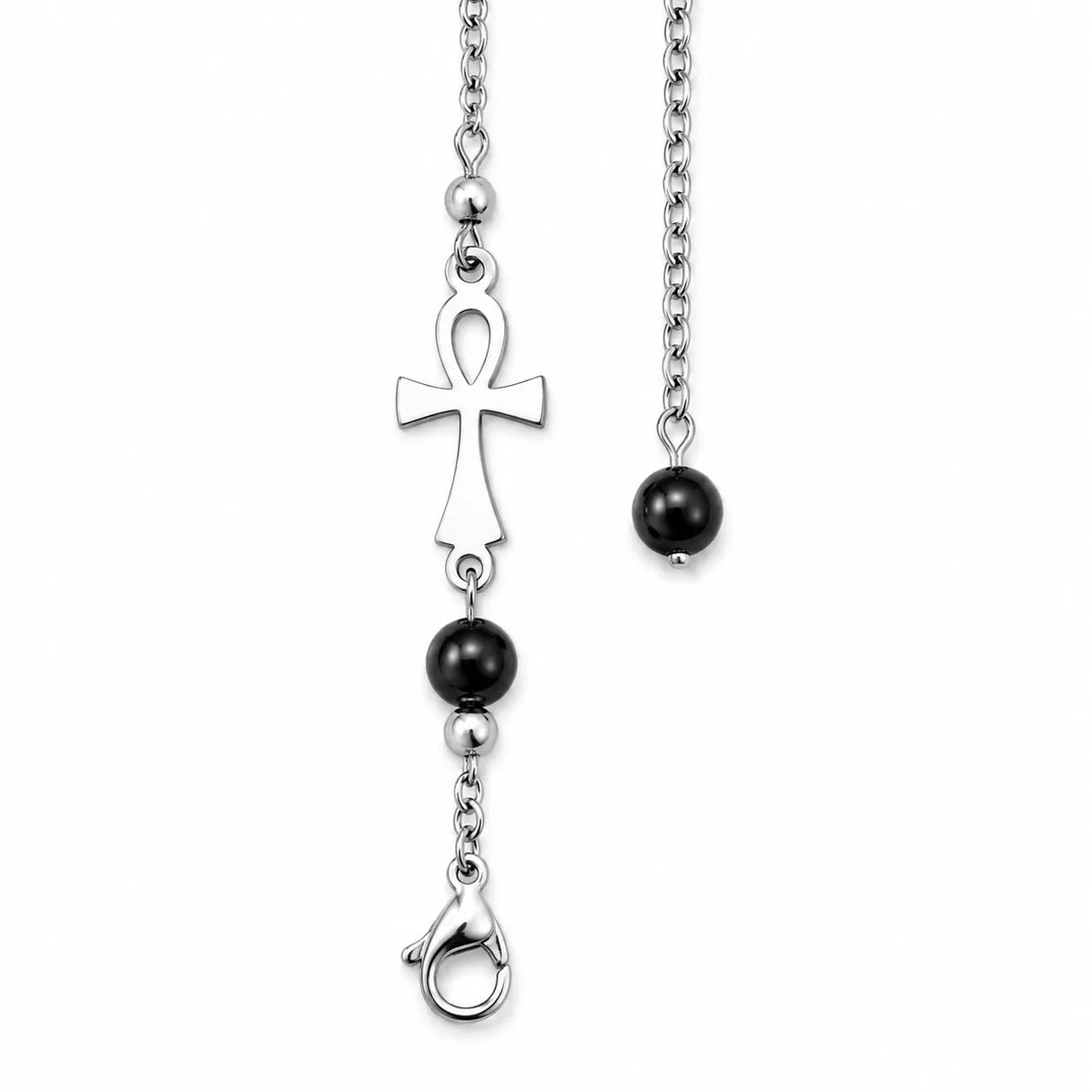 Chaîne de pendule croix Ankh avec obsidienne noire