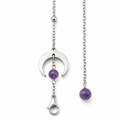 Chaîne de pendule croissant de lune avec améthyste acier inoxydable