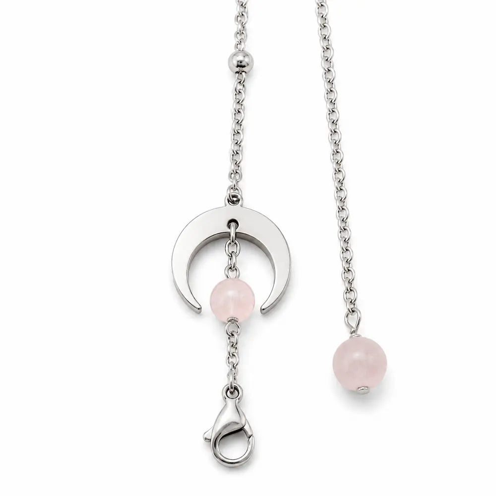 Chaîne de pendule croissant de lune avec quartz rose, acier inoxydable 304