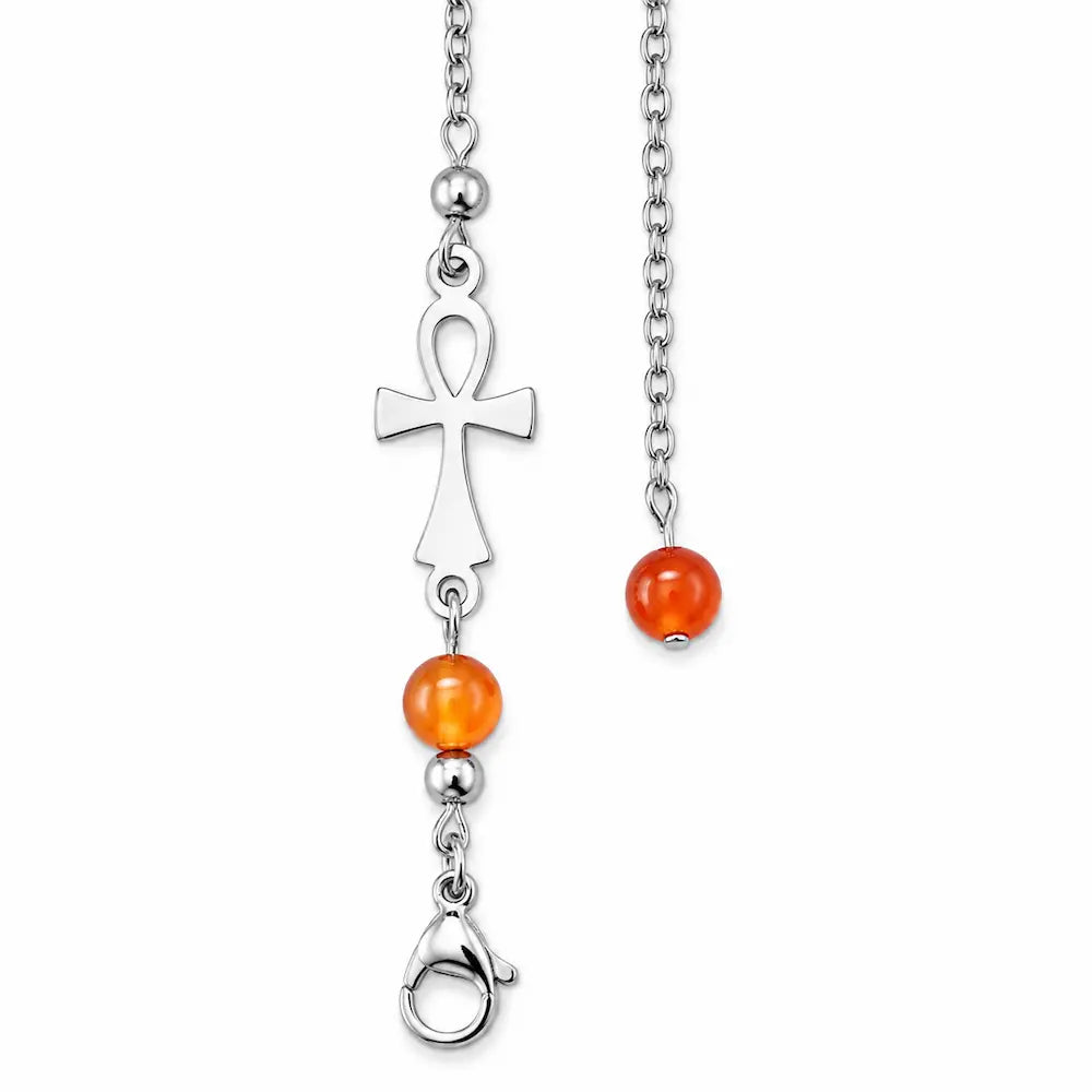 Chaîne de pendule croix Ankh avec cornaline