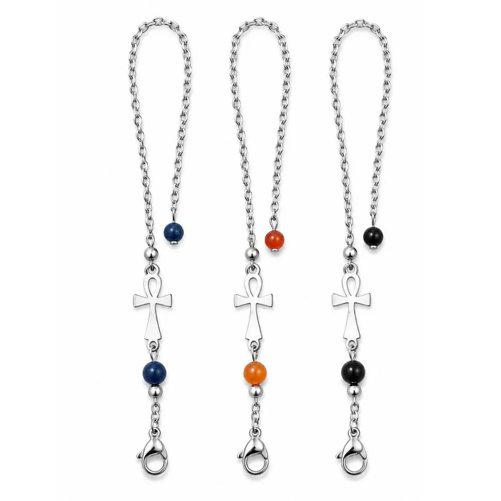Chaîne de pendule croix Ankh variantes cornaline, obsidienne, lapis lazuli