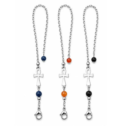 Chaîne de pendule croix Ankh variantes cornaline, obsidienne, lapis lazuli