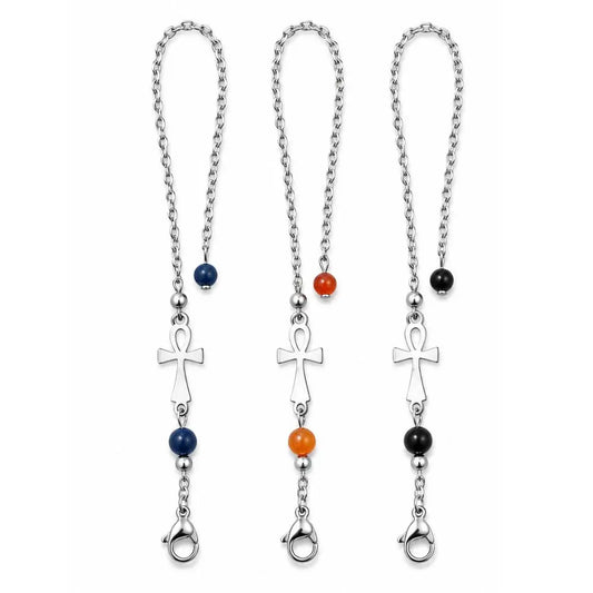 Chaîne de pendule croix Ankh variantes cornaline, obsidienne, lapis lazuli