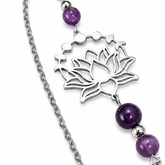 Chaîne de pendule fleur de lotus en gros plan, acier inoxydable 304