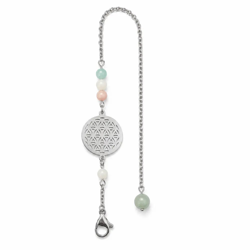 Chaîne de pendule fleur de vie avec amazonite multicouleur