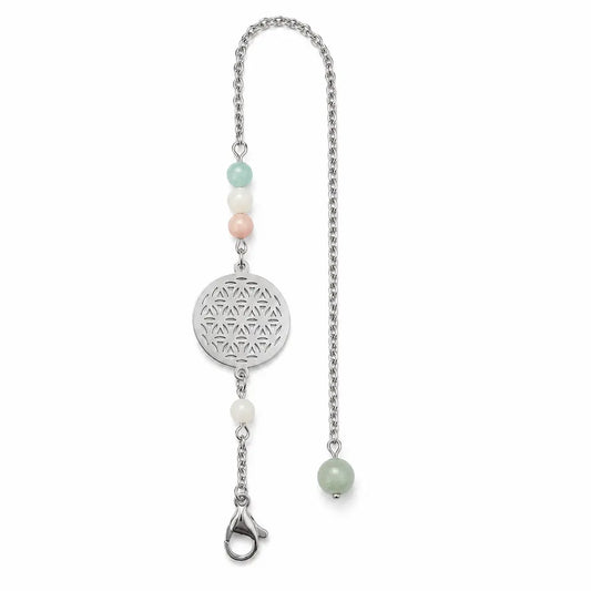 Chaîne de pendule fleur de vie avec amazonite multicouleur