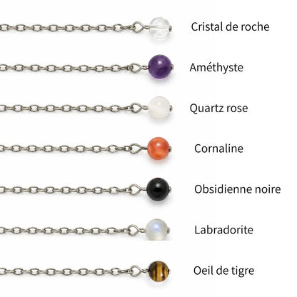 chaine pour pendule en acier inoxydable, choix de perles en pierre naturelles