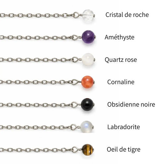 chaine pour pendule en acier inoxydable, choix de perles en pierre naturelles