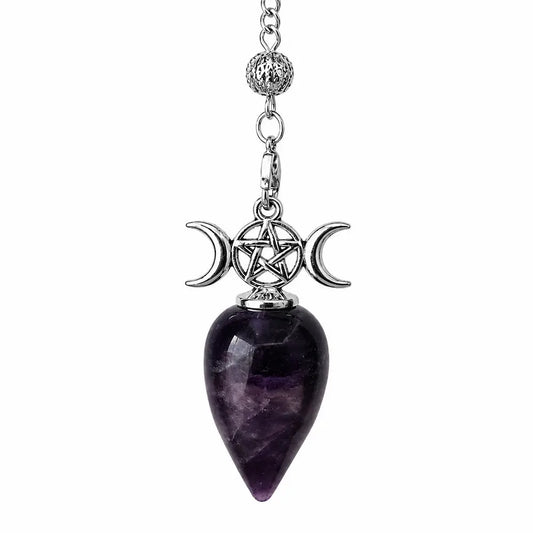 Pendule pentacle tripe lune améthyste foncée