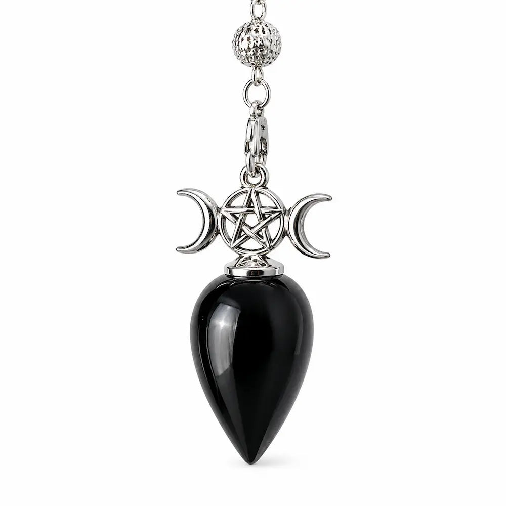 Pendule pentacle tripe lune obsdienne noire