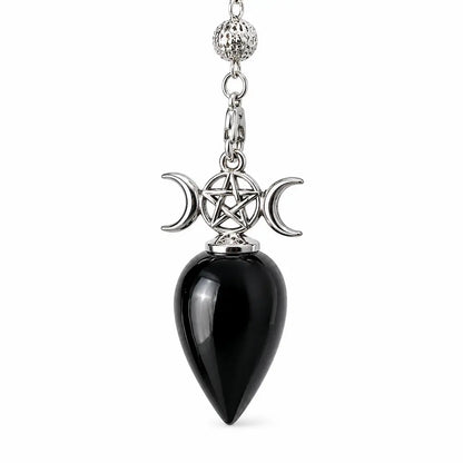 Pendule pentacle tripe lune obsdienne noire