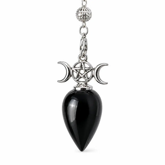 Pendule pentacle tripe lune obsdienne noire