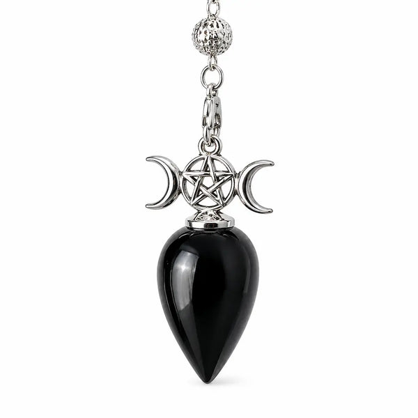 Pendule pentacle tripe lune obsdienne noire
