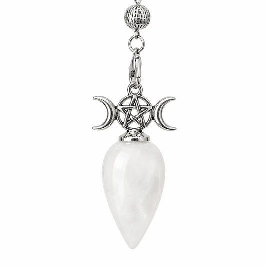 Pendule pentacle tripe lune quartz blanc