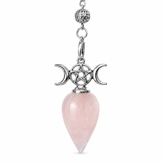 Pendule pentacle tripe lune quartz rose