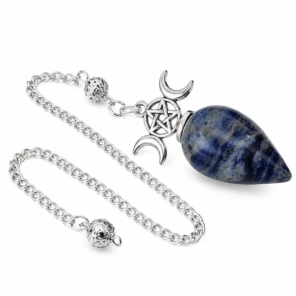 Pendule pentacle tripe lune sodalite visuel avec chainette entiere