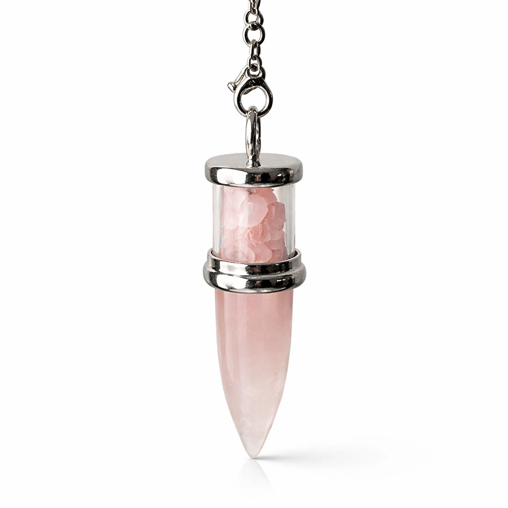 Pendule conique en quartz rose naturel avec chaîne pour divination personnelle