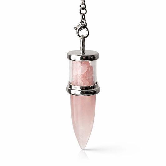 Pendule conique en quartz rose naturel avec chaîne pour divination personnelle