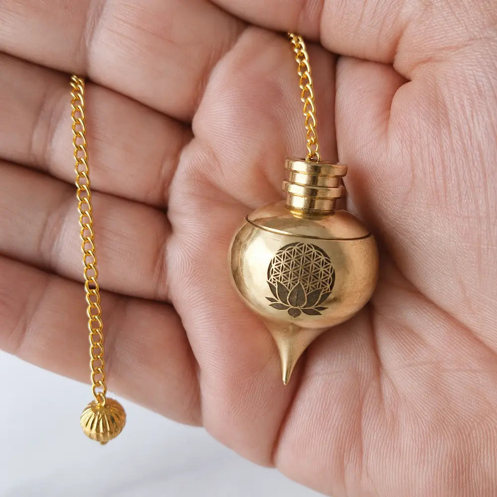 Pendule Témoin Gravé – Fleur de Vie avec lotus / Om