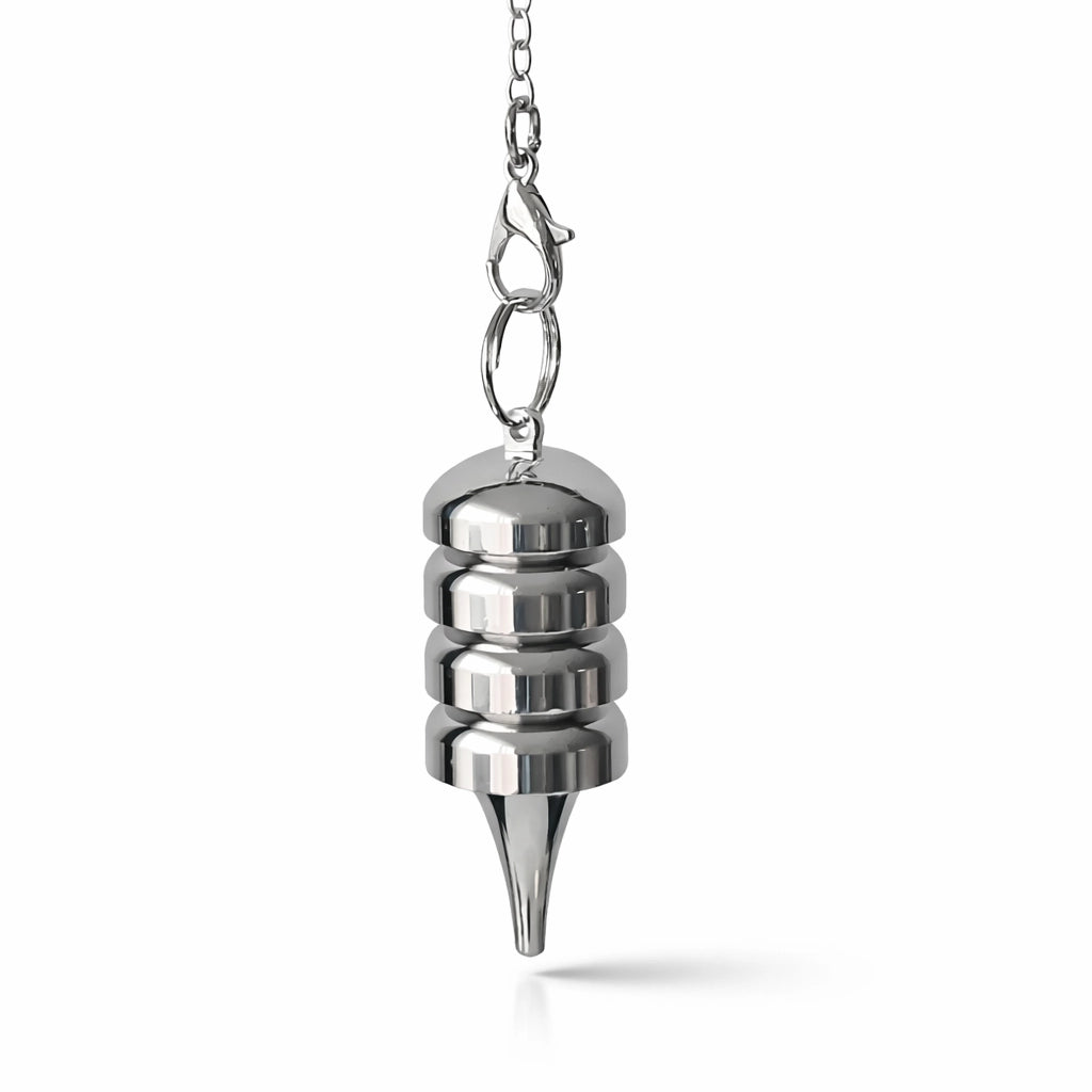 Pendule émetteur métal finition argentée avec spirales gravées pour radiesthésie technique