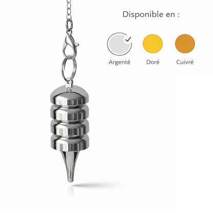 Pendule émetteur métal finition disponible argentée, dorée, cuivrée avec spirales gravées pour radiesthésie technique
