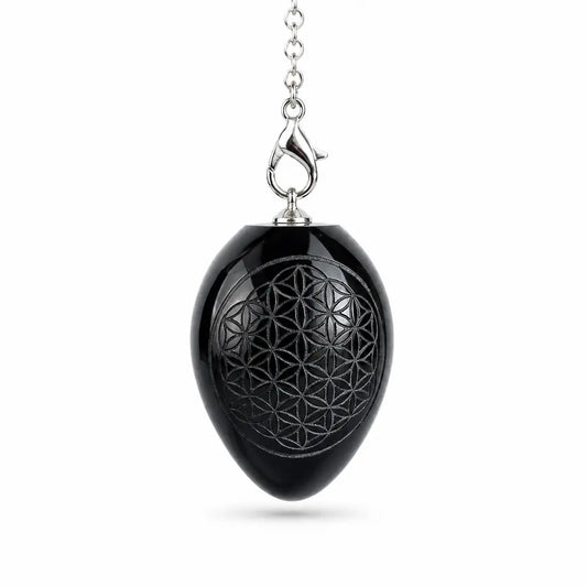 Pendule Fleur de Vie en obsidienne noire