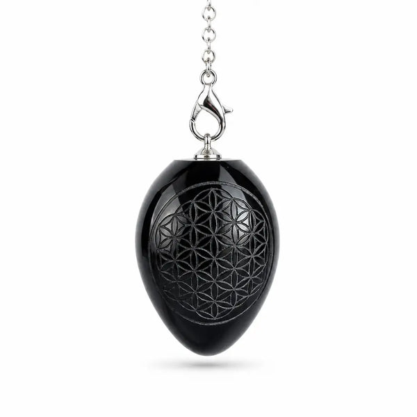 Pendule Fleur de Vie en obsidienne noire