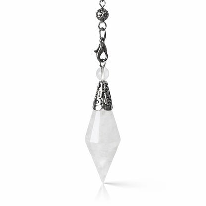 Pendule losange facetté en  quartz  blanc avec facettes visibles pour lecture claire