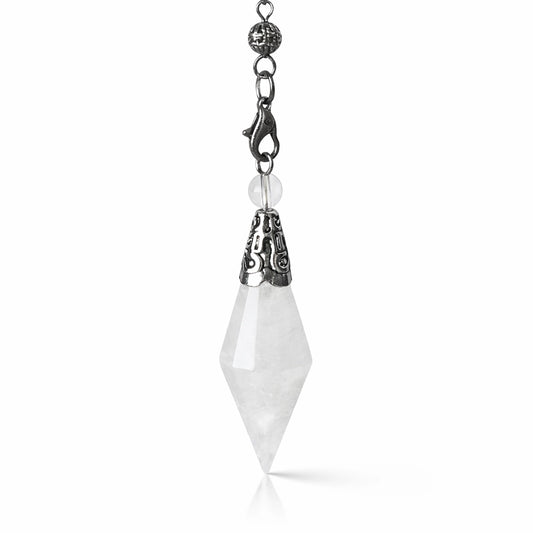 Pendule losange facetté en  quartz  blanc avec facettes visibles pour lecture claire