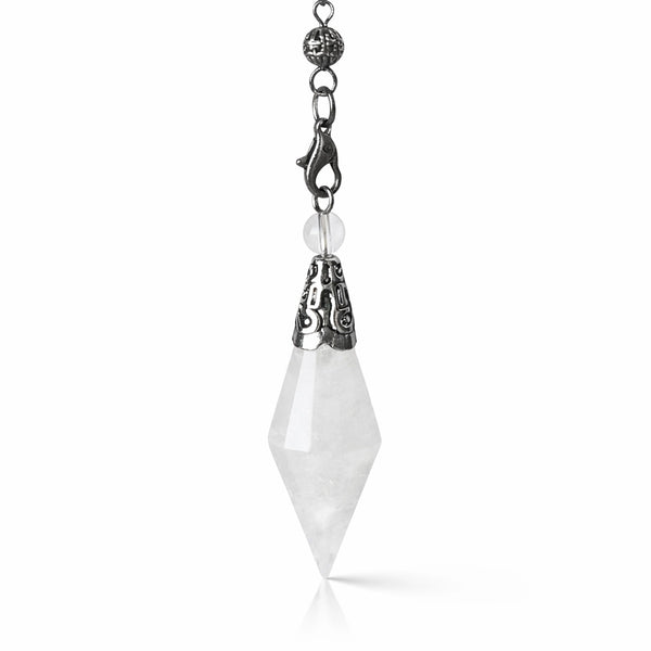 Pendule losange facetté en  quartz  blanc avec facettes visibles pour lecture claire