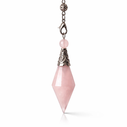 Pendule losange facetté en quartz rose avec facettes pour observation nette des mouvements