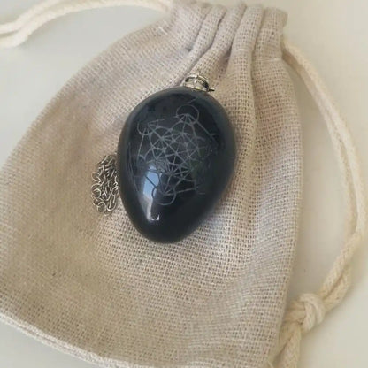 Pendule Métatron en obsidienne noire avec pochon