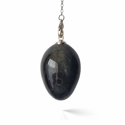 Pendule forme œuf en obsidienne argentée pour divination progressive