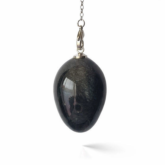 Pendule forme œuf en obsidienne argentée pour divination progressive