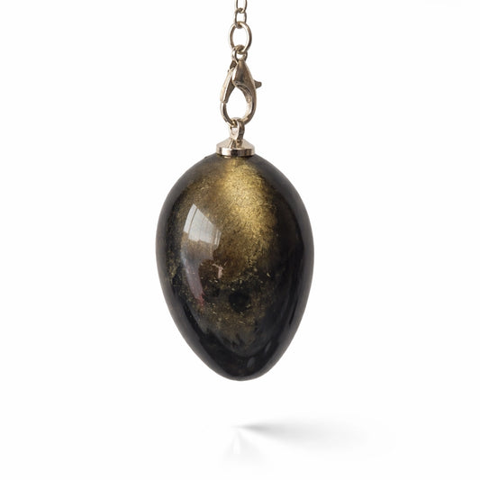 Pendule forme œuf en obsidienne dorée pour divination intuitive
