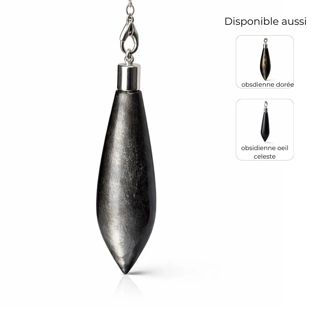 Pendule forme ogive en obsidienne dorée, argentée ou oeil celeste