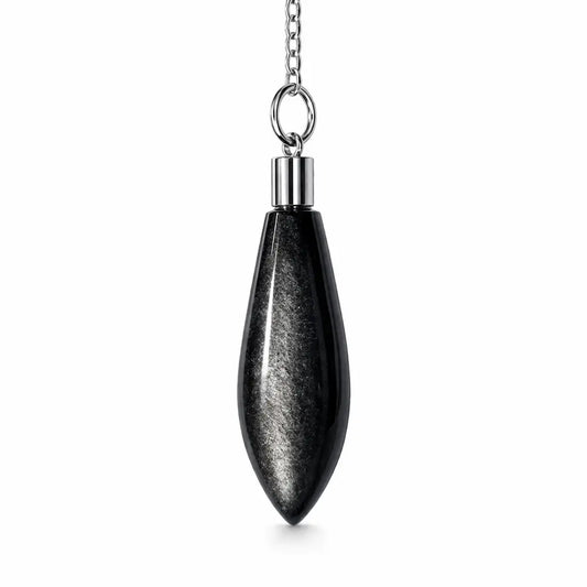 Pendule ogive en obsidienne argentée avec reflets gris pour divination douce