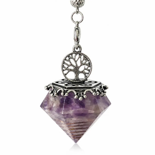 Pendule orgonite arbre de vie améthyste