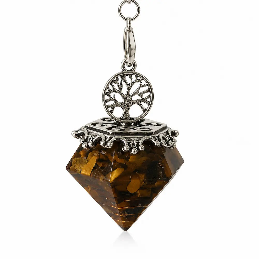 Pendule orgonite arbre de vie œil de tigre