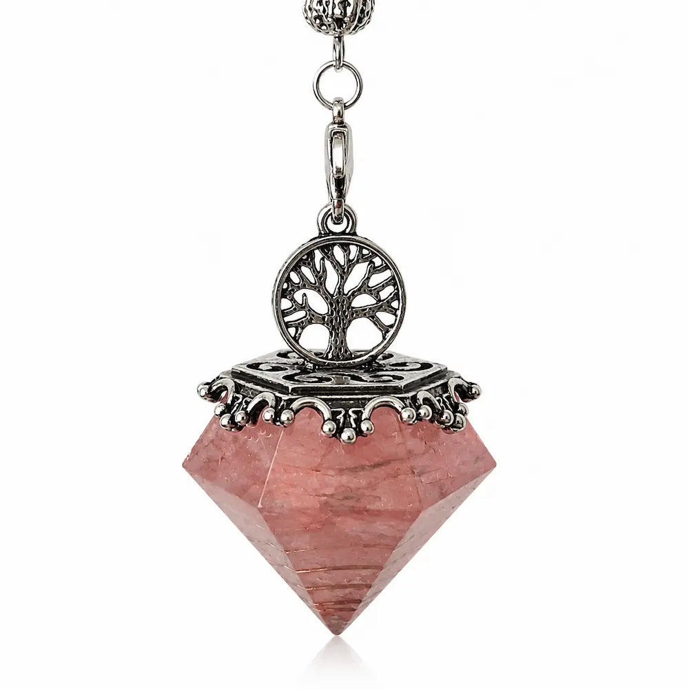 Pendule orgonite arbre de vie quartz rose