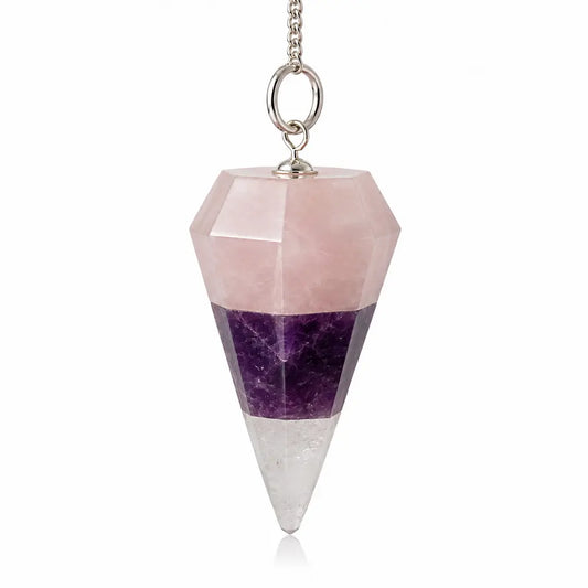 Pendule quartz rose améthyste et cristal