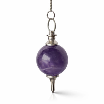 Pendule sephoroton en améthyste naturelle  violette sur fond blanc