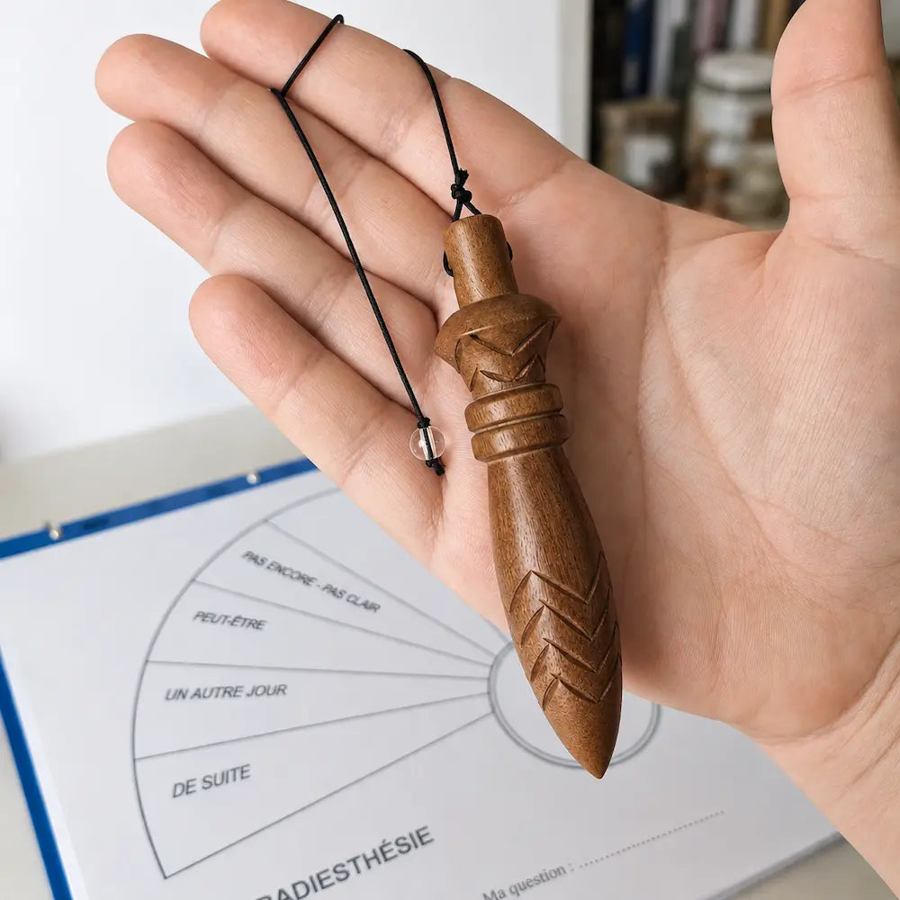 Pendule de thot en bois plombé jujubier dans la main - taille