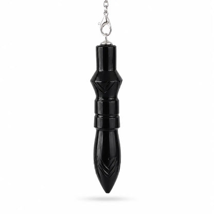 Pendule Thot en obsidienne noire gravée pour la radiesthésie