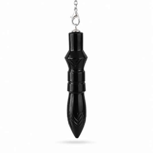 Pendule Thot en obsidienne noire gravée pour la radiesthésie