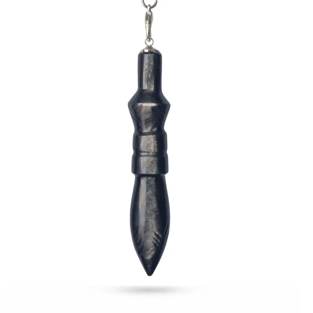 Pendule Thot en obsidienne argentée gravée