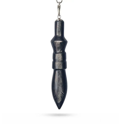 Pendule Thot en obsidienne argentée gravée