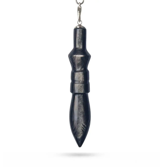 Pendule Thot en obsidienne argentée gravée