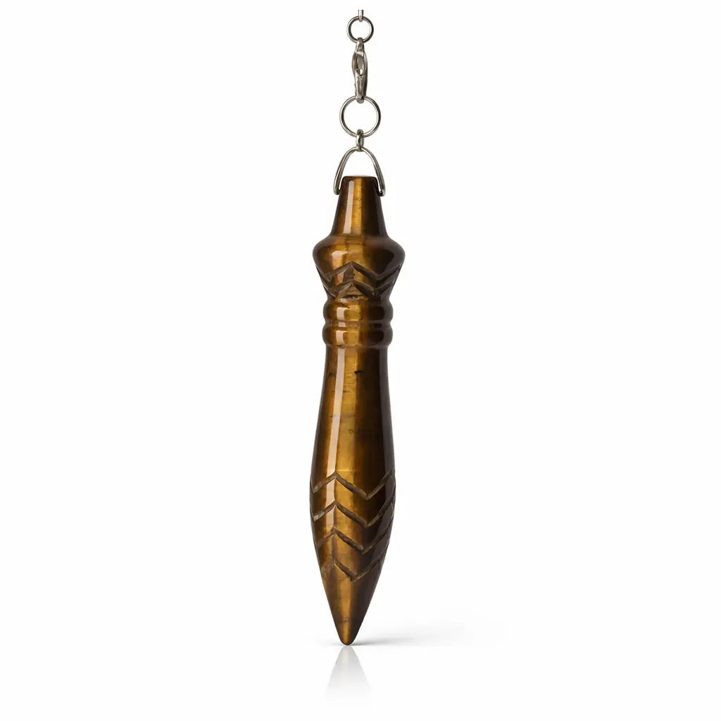 Pendule de Thot XL en œil de tigre qualité A – 7,5 cm, bélière intégrée, radiesthésie